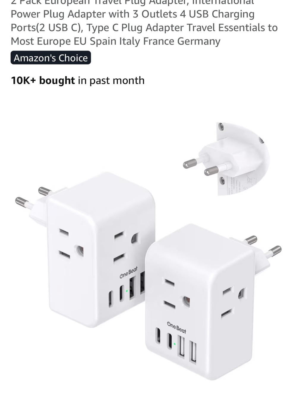 💕European Travel Plug Adapter with USB and USB-C (2 Pack)